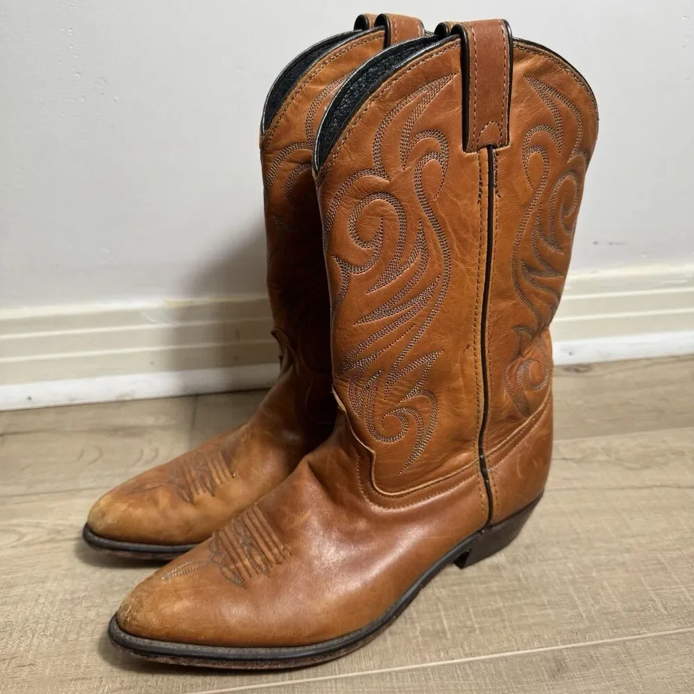 Vintage Code West Men's 8.5 USA Made Cowboy Boots Dan Post Leather Western Toe